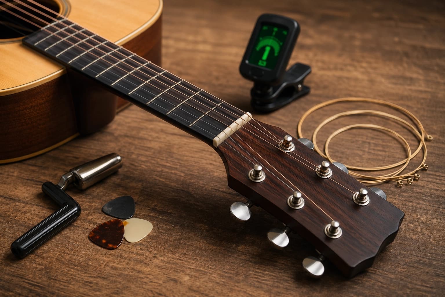 Guitar headstock with tuning pegs illustrating standard and alternate tuning guide